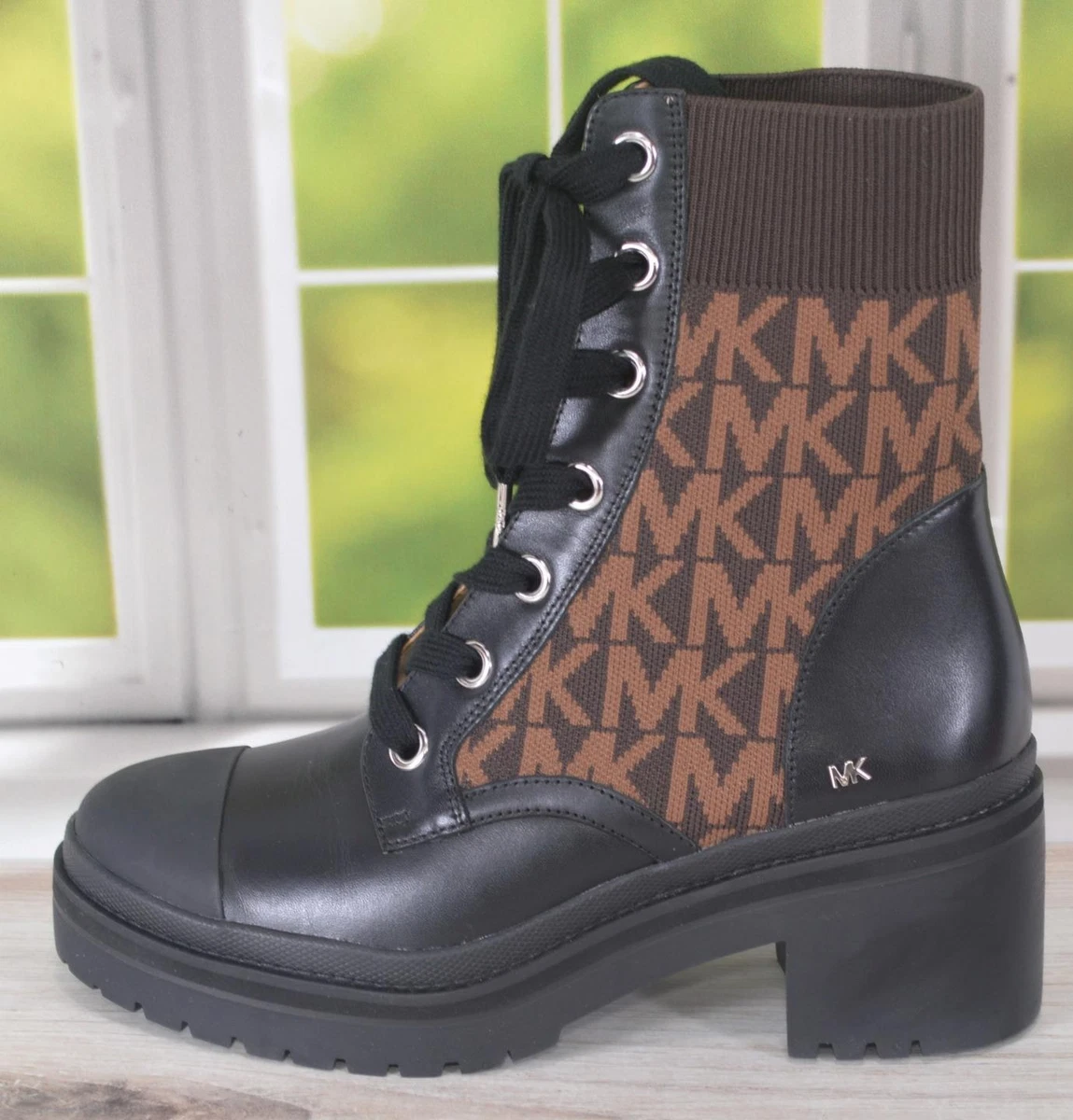 NEW Michael Kors BREA Signature Leather Combat Ankle Boots Size