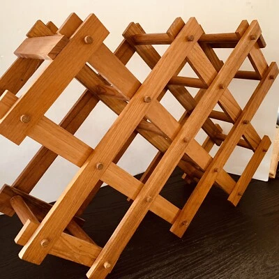 Vintage Large TEAK  10 Bottle Folding Wine Rack Goodwood MCM - Image 1 of 4