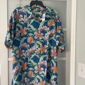 NEW! Tommy Bahama Silk Hawaiian Shirt ~ Garden Key Floral ~ Blue Size XL - Picture 1 of 7