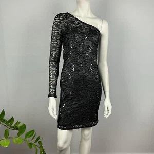 Vestido ajustado Lipsy London talla 8 con un hombro plateado negro lentejuelas elástico para mujer - Imagen 1 de 14