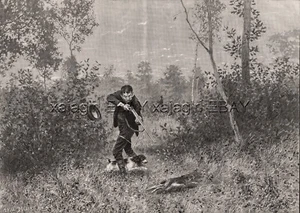 Perro Cocker Spaniel Viajes Cazador en Caza de Conejos, Estampado Antiguo Grande Años 1880 - Imagen 1 de 4
