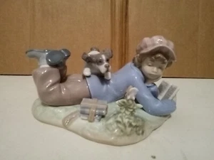 Lladro STUDY BUDDIES Figurine #5451, Boy with Dog, No Box Great Condition - Picture 1 of 8