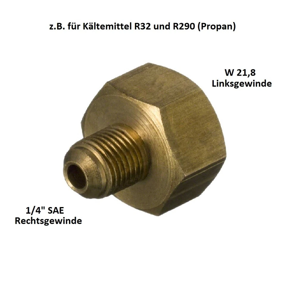 IGLOO Flaschenadapter für Kältemittelflaschen W21,8 Linksgewinde x 1/4" SAE R32, R290