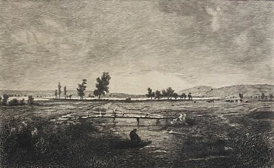 Théodore ROUSSEAU marais dans les landes pointe sèche signée Greux 1910 Barbizon - Photo 1/4