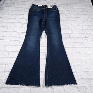 Neu mit Etikett Judy Blue Flare roher Saum dunkle Waschung hohe Taille blaue Damenjeans 7/28 - Bild 1 von 15