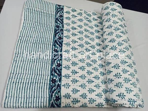 Unique Indian Hand Block Print Quilt Kantha King Size Bedspread Floral, Throw - Picture 1 of 8