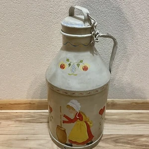 Vtg Rustic Toleware Metal Dairy Milk Can Jug Hand Painted Dutch Girl Large 19.5” - Picture 1 of 19