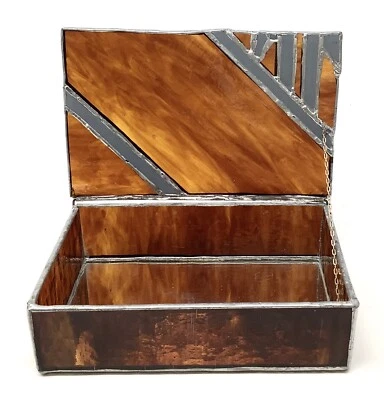 Vintage stained glass jewelry or trinket box with mirrored bottom - Image 1 of 4