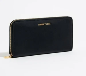 Cartera Monedero Horizontal de Cuero Negro Bimba Y Lola Herrajes Dorados Logo - Imagen 1 de 2