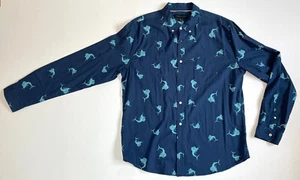 Aeropostale Button Up Fish Swordfish Long Sleeve Blue Mens Shirt Size Large  - Bild 1 von 9
