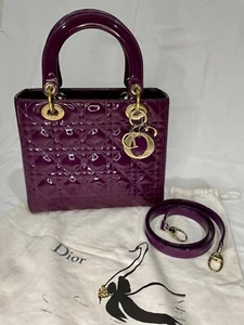 Excellent Condition Lady Dior Purple Patent Medium bag gold hw with strap  - Picture 1 of 12