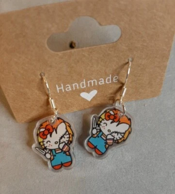 Nuevos pendientes de terror de dibujos animados de anime Chucky Hello Kitty para mujeres o niños Foto 1 de 3