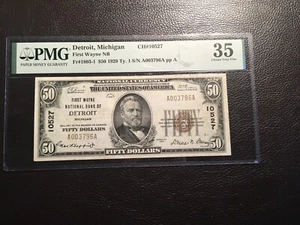 50.00 1929 national Fort Wayne  bank of Detroit Michigan PMG 35 choice very fine - Picture 1 of 2