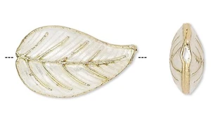 4 Gold Plated White Cloisonné 27x16mm Double Sided Leaf Beads - Picture 1 of 2