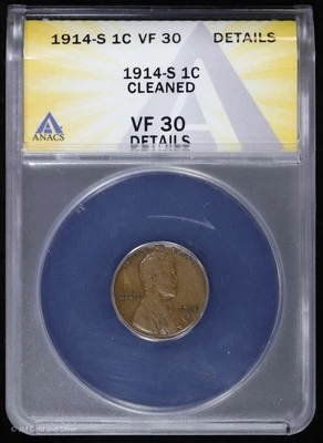 1914-S 1C Lincoln Wheat Cent ANACS VF 30 Details - Image 1 of 4