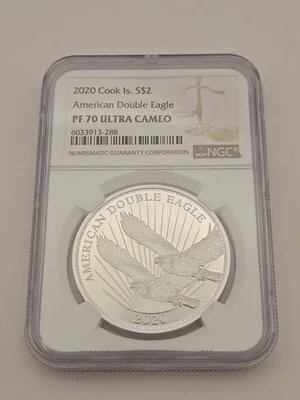 2020 COOK ISLANDS AMERICAN DOUBLE EAGLE Silver $2 NGC PF70 - Image 1 of 4