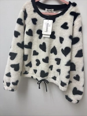 New Speechless Kids Hearts Plush Pullover Top Girls M - Image 1 of 4