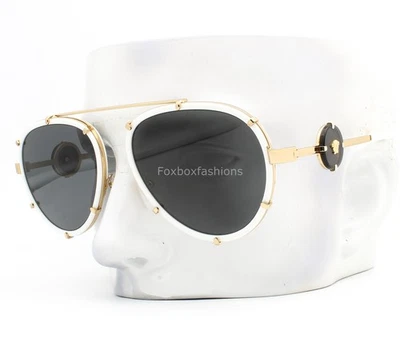 Gafas de sol Versace VE 2232 1471/87 pulidas blancas sobre doradas con correa con estuche Foto 1 de 4