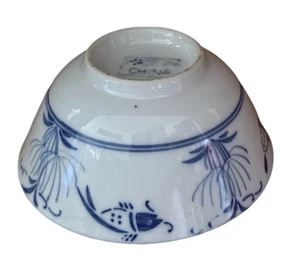 Lote de 2 tazones de arroz chinos vintage diseño pescado porcelana azul blanco usados en excelente estado - Imagen 1 de 5