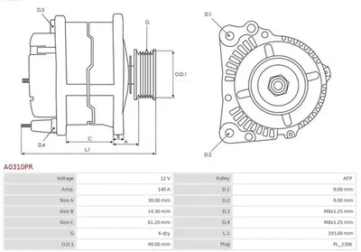 Alternador con polea de rueda libre A0310PR AS-PL para VW SKODA AUDI SEAT - Imagen 1 de 4