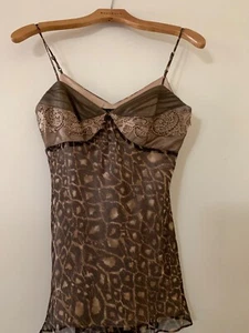 Elegante camisola de seda Laundry by Shelli Segal para mujer XS marrón seda estampado de leopardo - Imagen 1 de 6