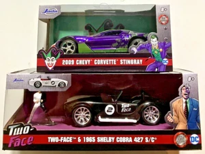 Jada~ 1:32~ JOKER- Chevy Corvette Stingray ~TWO-FACE- Shelby Cobra ~Lot Of 2~NM - Picture 1 of 17