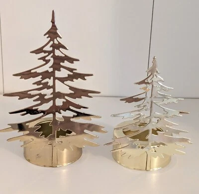 Yankee Candle Gold Evergreen Trees Christmas Tea Light Candle Holders Decoration - Изображение 1 из 4
