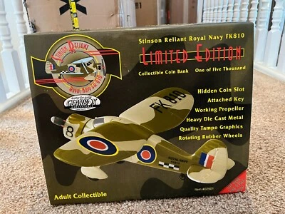 Gearbox Stinson Reliant ROYAL NAVY FK810 Limited Edition Coin Bank Plane - Image 1 of 4