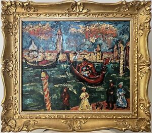 Tableau de Henry D'Anty  "Gondoles à Venise" HST 46x55 cm
