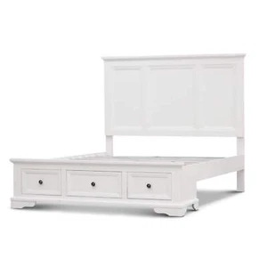 Celosia Queen Size Bed Frame Timber Mattress Base With Storage Drawers - White - Picture 1 of 8