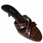 Vaneli Vintage Womens 6.5M US Heels Brown Stamped Leather Cross Open Toe Spring