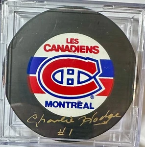 Charlie Hodge autographed Montreal Canadiens Trench puck - AJ Sportsworld COA - Picture 1 of 3