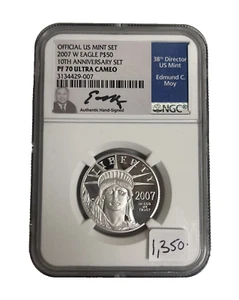 2007 W Eagle P$50 PF 70 Ultra Cameo 1/2 oz .9995 Platinum Coin Signed by Moy NGC - Picture 1 of 7