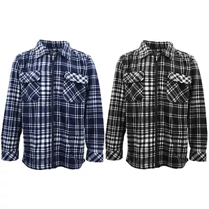 New Mens Long Sleeve Flannelette Shirt Premium Check Flannel Polar Fleece Jacket - Picture 1 of 6