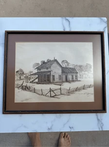 Carter Vintage Aquarellstift Bauernhaus Kunst gerahmt - Bild 1 von 9