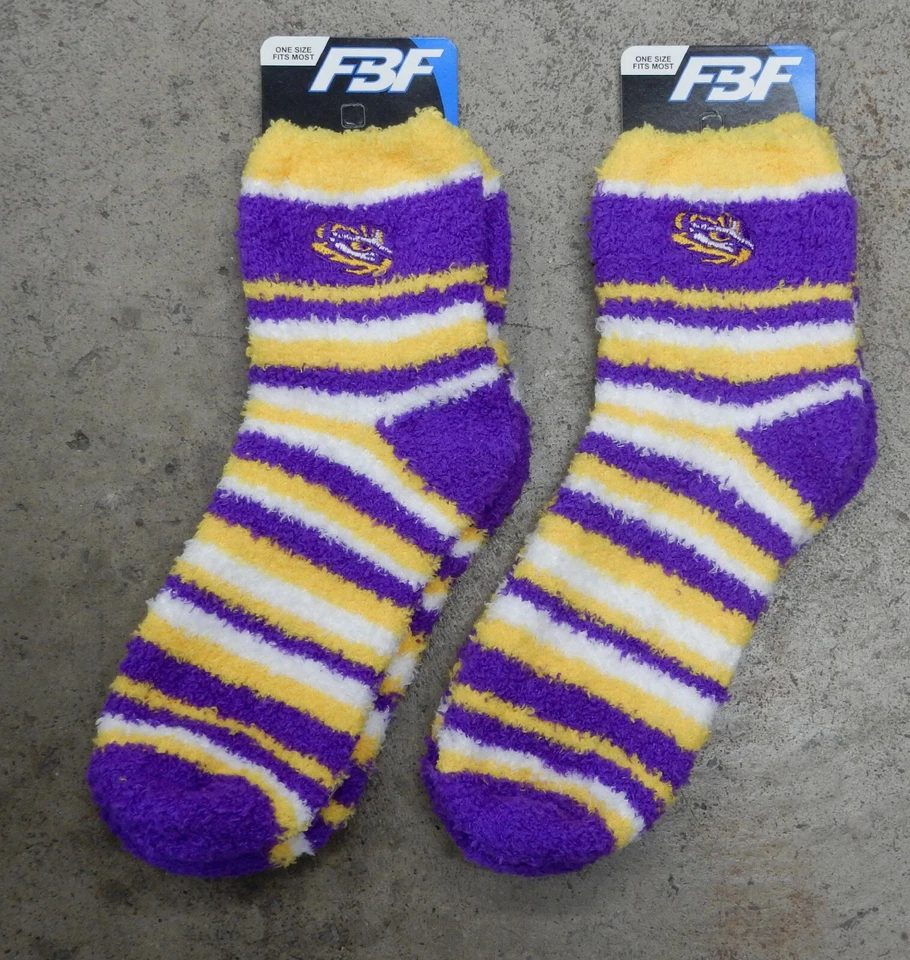 2 Pack NCAA LSU Tigers Womens Muchas Rayas Soft Fuzzy Sleep Socks OSFM Fan Gift - Image 1 of 1