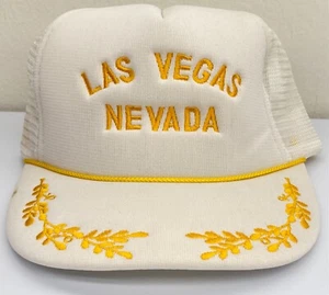 Vintage Las Vegas Nevada Trucker SnapBack Hat White Gold Accents Rope OSFA Retro - Picture 1 of 20
