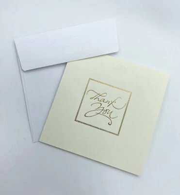 10x Elegant Cream Square Thank You Card With Envelope ~ Gold Foil Print - image 1 of 3