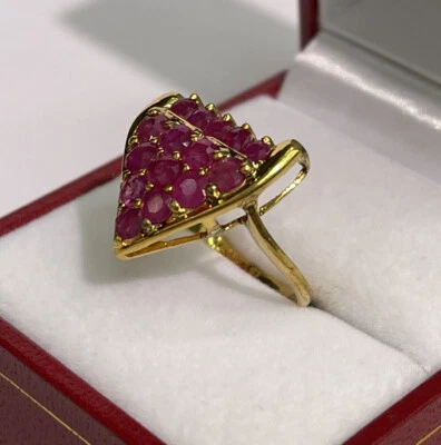 12K Solid Yellow Gold Cluster Ring Heated Ruby. Sz 6.75. 3.64 Grams - Image 1 of 4