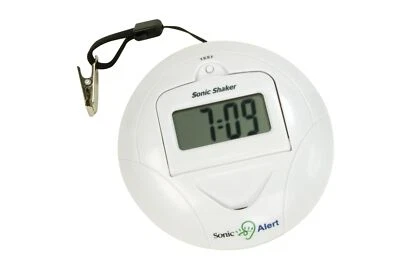 Portable White Alarm Clock with Bed Shaker Vibrations for Heavy Sleepers - Image 1 of 4