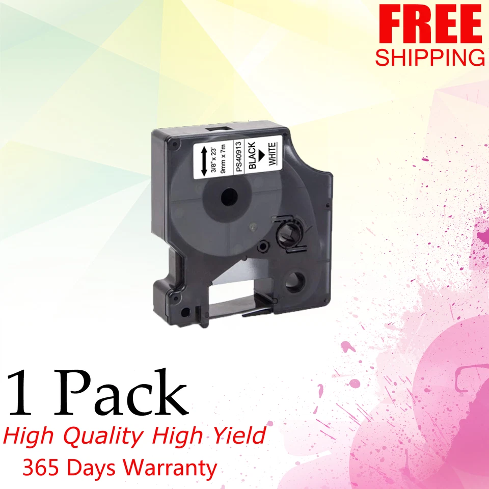 Лента этикеточная совместимая с Dymo 40913 черная на белой LabelManager 210D/260P 1 упаковка - Изображение 1 из 1