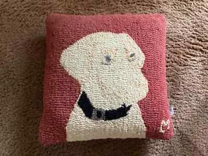 CHANDLER 4 CORNERS BY LAURA MEGROZ YELLOW LAB Pillow  Wool 18"x18"-PRE-OWNED - Picture 1 of 6