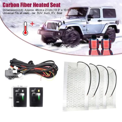 12V 5 Level Car Carbon Fiber Heated Cushion Seat Heater Pad Hi-Off-Lo Switch Kit - Image 1 of 4