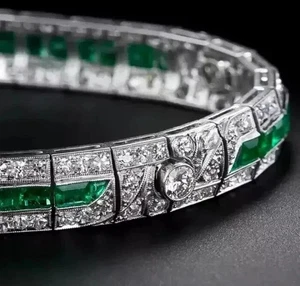 Art Deco 9.5Ct Round Lab Created Diamond Women's Bracelet 14K White Gold Plated - Picture 1 of 5