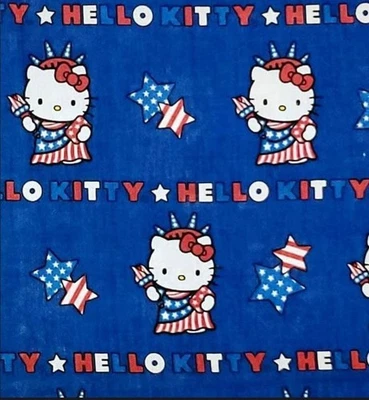Patriotic Hello Kitty Statue of Liberty Flag Stars Cotton Sanrio fabric BTY - Image 1 of 4