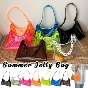 Jelly Bag Underarm Bag PVC Colorful Transparent Lady Casual Shoulder Chain Bag - Picture 1 of 38