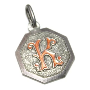 Dije antiguo vintage de plata de ley 925 pequeño colgante letra K rojo - Imagen 1 de 3