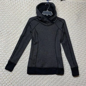 Lululemon Think Fast Pullover Hoodie Size 4 Gray/Black Long Sleeve Herringbone - Picture 1 of 10