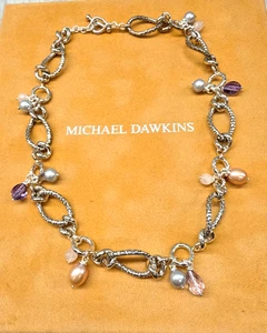 Michael Dawkins Sterling Multi-Gem and Cultured Pearl Necklace 18" - Picture 1 of 22