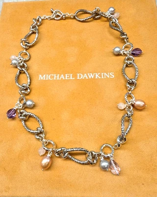 Michael Dawkins Sterling Multi-Gem and Cultured Pearl Necklace 18" - Image 1 of 4